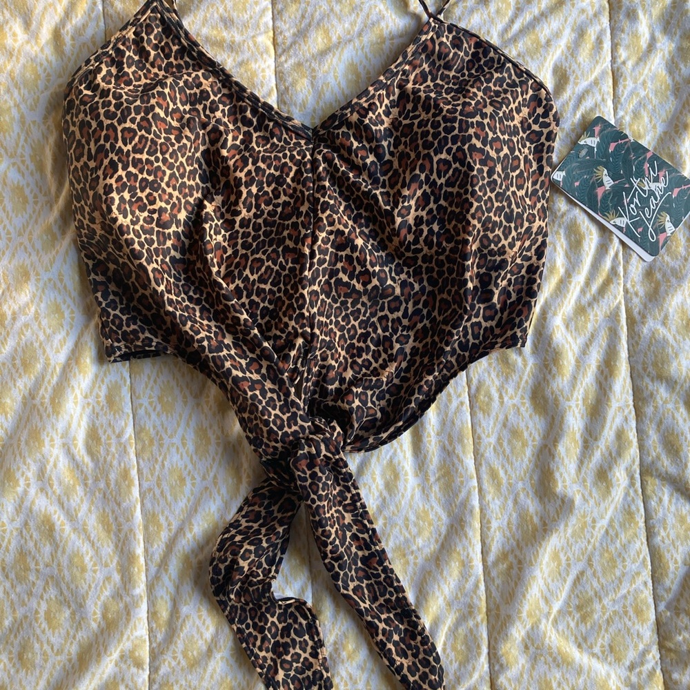 SOLD Cheetah / Leopard Tied Up Swim Top